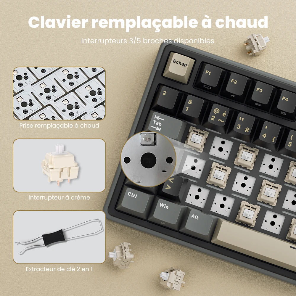 Tastiera meccanica cablata RK ROYAL KLUDGE R98Pro Gasket, 98 tasti, RGB, hot-swappable, pulsante pluggable, tastiera gamer con keycap PBT