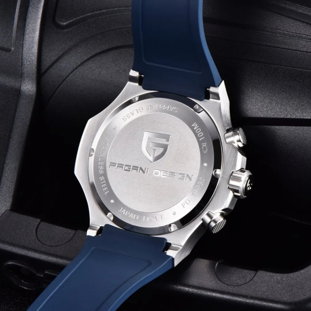 Reloj de cuarzo para hombre PAGANI DESIGN PD-YS032, 44mm, movimiento japonés VK64, caja de acero inoxidable, correa de caucho, cristal de zafiro, resistente al agua 100M