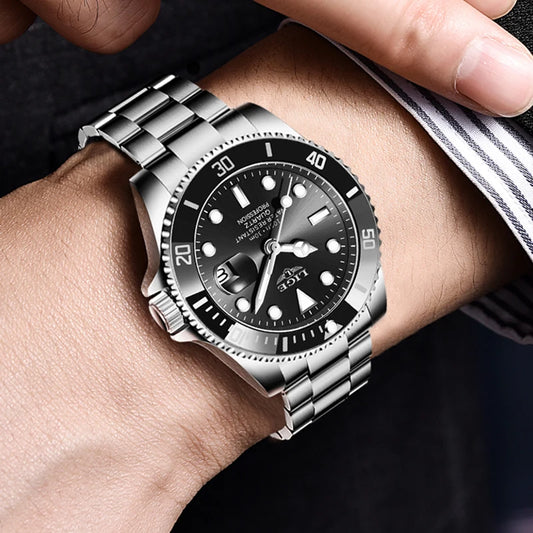 Relógio de homem LIGE – Cronógrafo de quartzo, à prova de água, estilo descontraído e profissional, acessório de moda de luxo de uma grande marca.