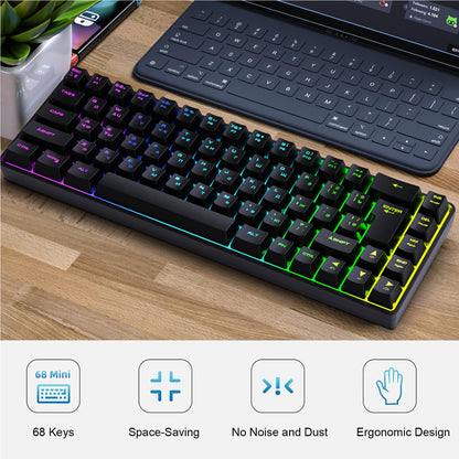 Tastiera meccanica gaming 68 tasti russo-inglese, tastiera bilingue con retroilluminazione RGB per il gaming