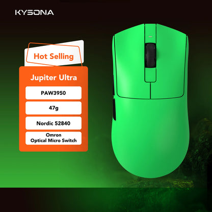 Mouse gaming KYSONA Jupiter Series cablato e wireless 8Khz con sensore PAW3950, Bluetooth, 46g, ricaricabile, driver web per PC e laptop