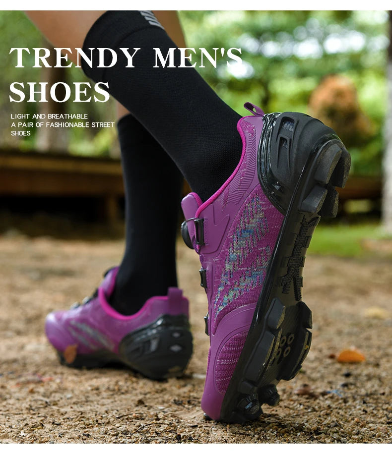 Zapatillas de ciclismo MTB para hombre y mujer T03 moradas, transpirables, de velocidad, con autocierre, para ciclismo de carretera, deporte al aire libre, competición y entrenamiento