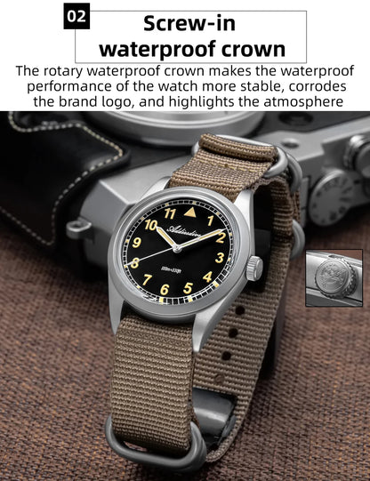 Reloj analógico para hombre ADDIESDIVE de 36mm con cristal de espejo abombado, resistente al agua 100m, luminoso, reloj de cuarzo sencillo para hombre con correa de nailon