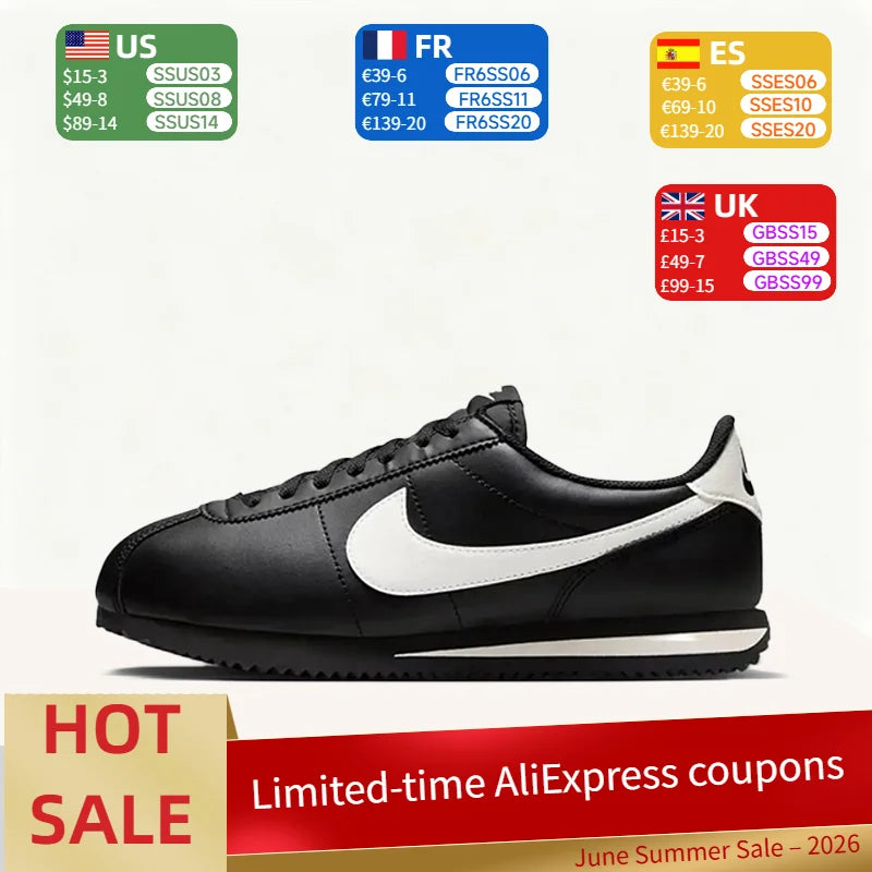 Nike Cortez Women's Casual, Lightweight, Durable, and Non-Slip Commuting and Running Shoes in Black and White DN1791-006