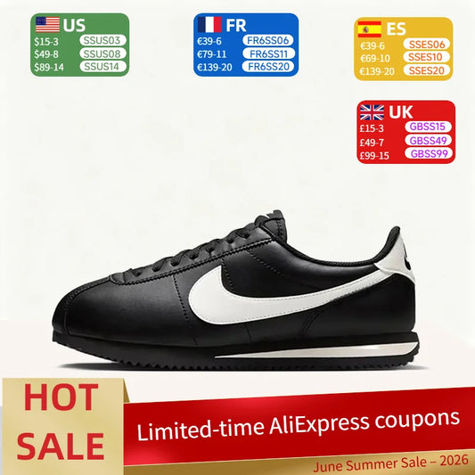 Nike Cortez: scarpe da donna casual, leggere, resistenti e antiscivolo, ideali per gli spostamenti quotidiani e la corsa, nei colori nero e bianco DN1791-006