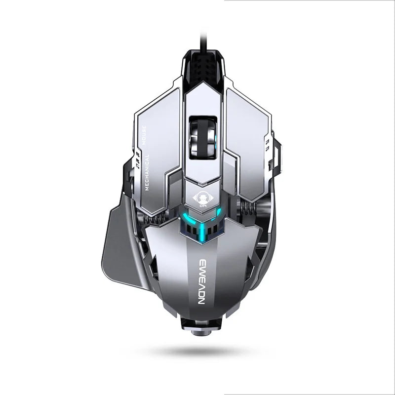 Mouse gaming meccanico in metallo cablato ergonomico con retroilluminazione RGB, mouse da gioco ottico USB 12800 DPI per PC desktop