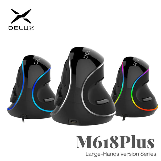 Delux M618 PLUS Ergonomic Vertical Mouse, Wireless & Wired Gaming Mouse, 4000 DPI Optical Vertical Mouse, 6-Button Right-Hand Mouse for PC & Laptop