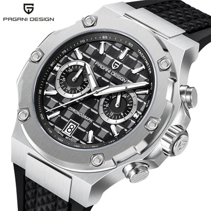 Reloj de cuarzo para hombre PAGANI DESIGN PD-YS032, 44mm, movimiento japonés VK64, caja de acero inoxidable, correa de caucho, cristal de zafiro, resistente al agua 100M