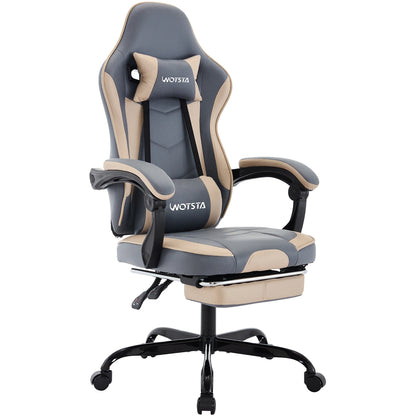 Silla gaming WOTSTA con reposapiés, silla para gamers ergonómica con cojín lumbar, reposacabezas y altura ajustable para ordenador