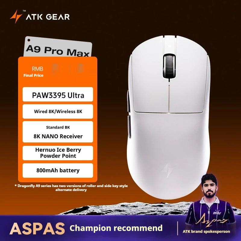 Ratón gaming inalámbrico ATK A9 Ultra Tri Mode 8K 53g ligero A9/A9 SE/A9 Plus/A9 Pro para PC e-sports, regalo personalizado