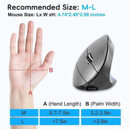 Ratón inalámbrico Bluetooth vertical de doble modo, silencioso y recargable para gaming, compatible con Win, Mac OS, portátil y ordenador