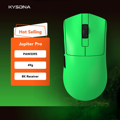 Mouse gaming KYSONA Jupiter Series cablato e wireless 8Khz con sensore PAW3950, Bluetooth, 46g, ricaricabile, driver web per PC e laptop