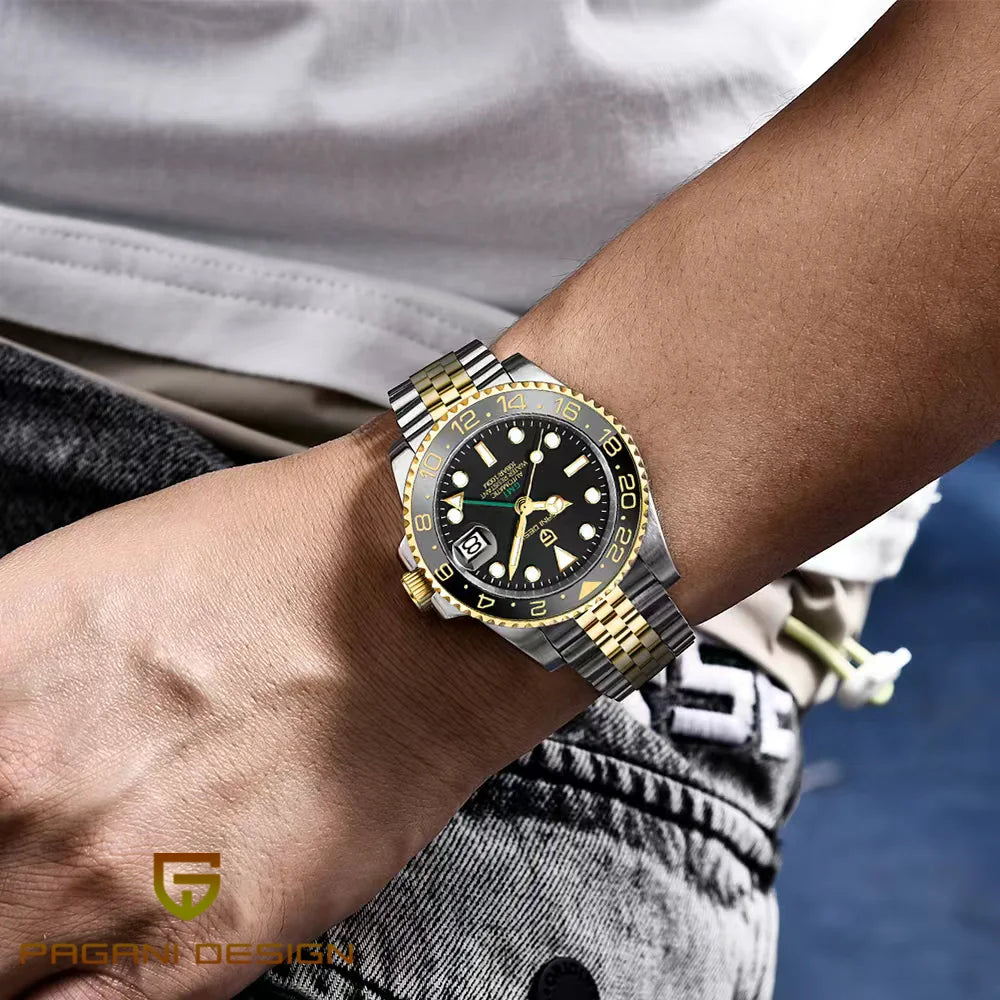 Pagani Design GMT mehanički muški sat – luksuzni model sa safirnim kristalom, kućištem od nehrđajućeg čelika i keramičkom lunetom – automatski muški sat, poslovnog stila