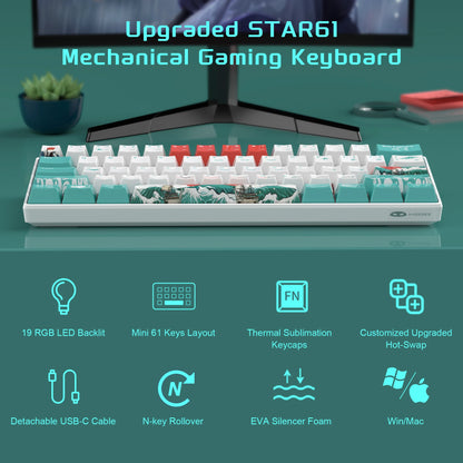 Tastiera gaming meccanica MageGee 60%, RGB, completamente hot-swappable, switch personalizzati, mini tastiera da ufficio a 61 tasti per laptop Win/Mac