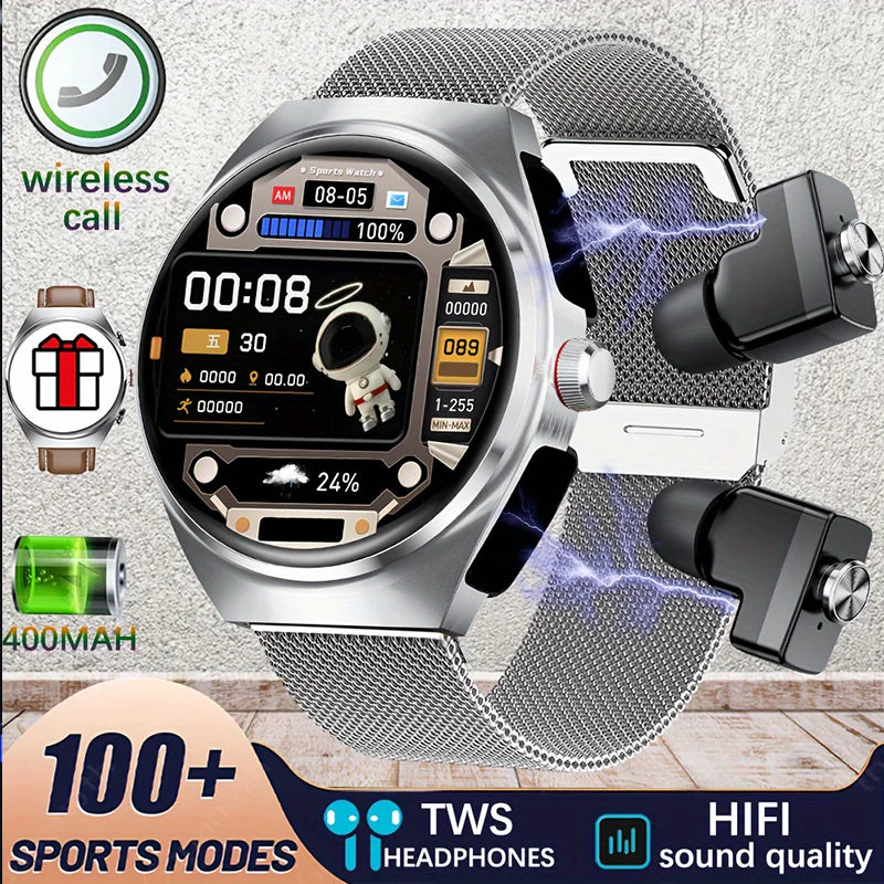 2026 New Smart Watch 2 in 1 With Earphone Smartwatch Bluetooth Call Men Watch Track Heart Rate Monitor Play Music SmartWatch