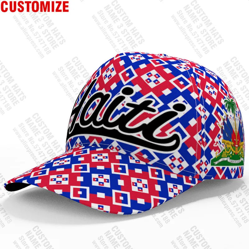 Casquette de baseball personnalisée « Haïti » avec nom, numéro et logo d'équipe – Hti – Pays – Voyage – Nation française – Drapeau de la République d'Haïti