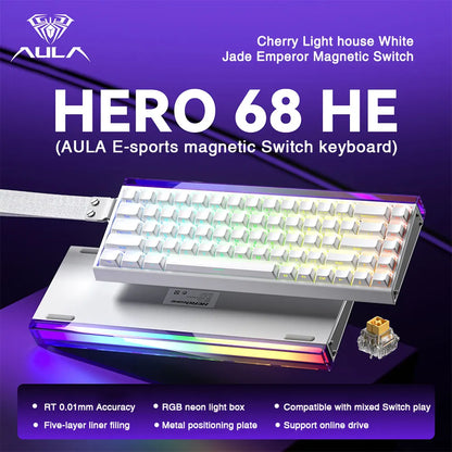 AULA HERO68 HE Tastiera con switch magnetici, Rapid Trigger, polling rate 8K, tastiera da gaming eSports RGB cablata meccanica