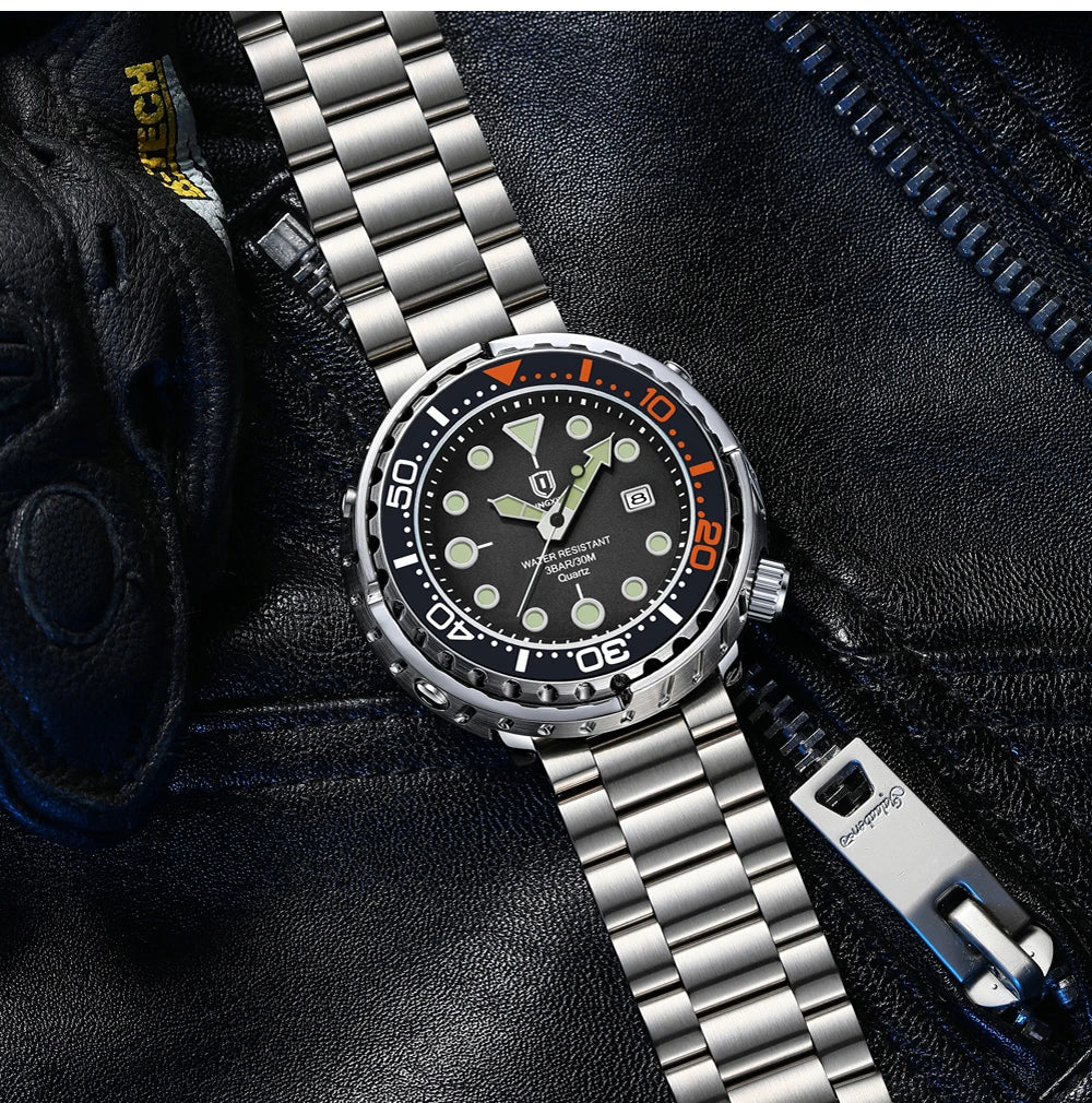 QINGXIYA Mens Watches Fashion Waterproof Luminous Date Rotating Dial High Quality Stainless Steel Luxury Brand Men Quartz Watch