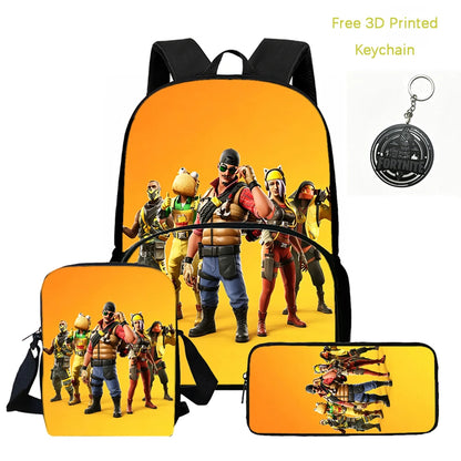 FORTNITE 3Pcs Lightweight Backpack With Front Pocket,Crossbody Bag&Pencil Case For Age 5-9 Boys Girls,Free 3D Printed Keychain.