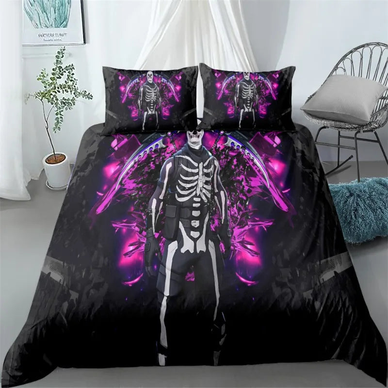 Juego de cama Fortnite de 3 piezas, ropa de cama para dormitorio con estampado 3D, diseño de videojuego y dibujos animados, funda nórdica y funda de almohada decorativas, regalo de cumpleaños