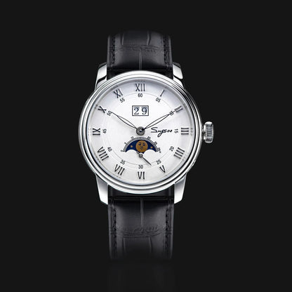 Sugess Moonphase Watch of Men 40mm Automatic Mechanical Wristwatches Seagul ST2528 Movement Stainless Steel Blue Sandstone Dial