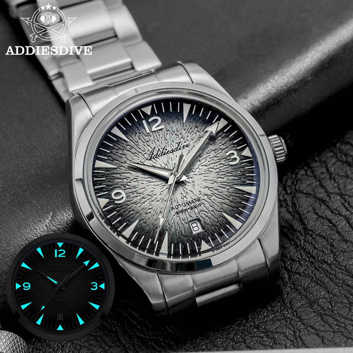 Orologio subacqueo da uomo ADDIESDIVE AD2508 luminoso, impermeabile 100M, in acciaio inossidabile 316L, movimento 8215, automatico meccanico