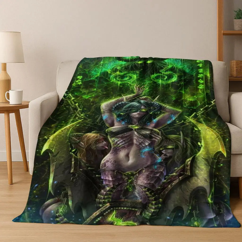 Koc flanelowy WOW World of Warcraft Arthas Demon Illidan Sylvanas, przytulny miękki koc narzutowy do domu, sypialni, na łóżko i sofę, prezent