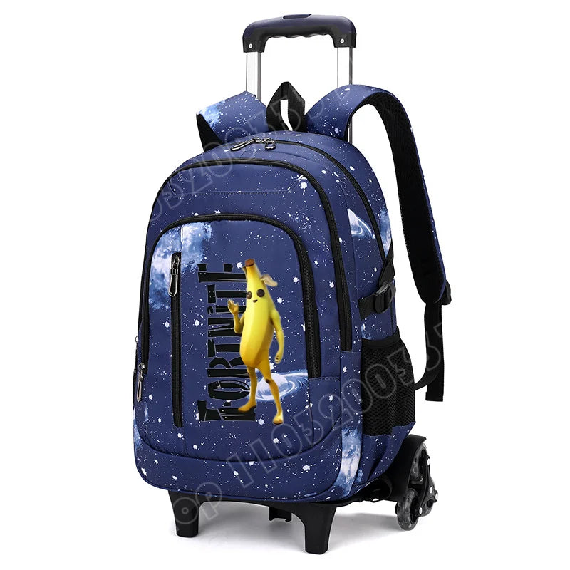Mochila trolley 2 en 1 Fortnite con estampado de cielo estrellado, gran capacidad, impermeable, compartimento para portátil, diseño para subir escaleras, mochila escolar para estudiantes