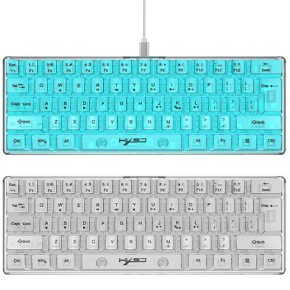 Teclado gaming transparente con cable HXSJ 60%, retroiluminación RGB, ultracompacto, resistente al agua, teclado compacto pequeño de 61 teclas para PC/Mac