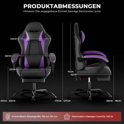 Ergonomic Gaming Chair with Lumbar Support & Head Pillow, Adjustable Reclining Computer Gaming Chair, Black Grey Office Chair