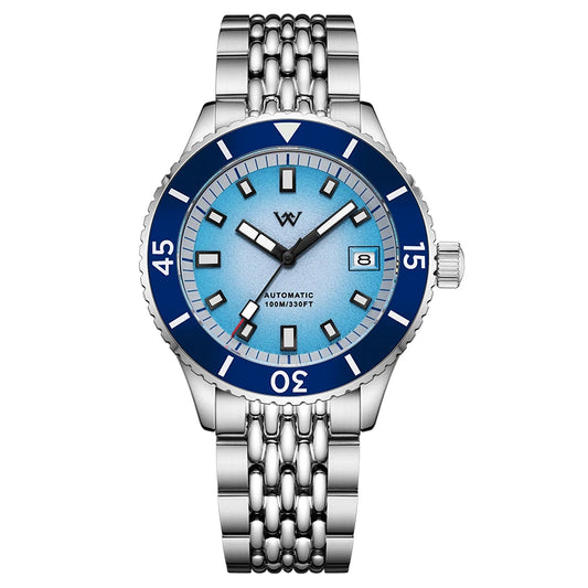 WM Watch Automatic Mechanical Diver Watches Men Sparkle Grain Gradient Dial Ceramic Bezel NH35 AR Coated Welly Merck Watch WM212