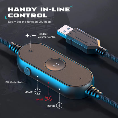 FIFINE RGB-Gaming-Headset mit Mikrofon – kabelgebundene Over-Ear-Kopfhörer mit 7.1 Surround Sound für PC, PS4 & PS5 mit 3 EQ-Modi