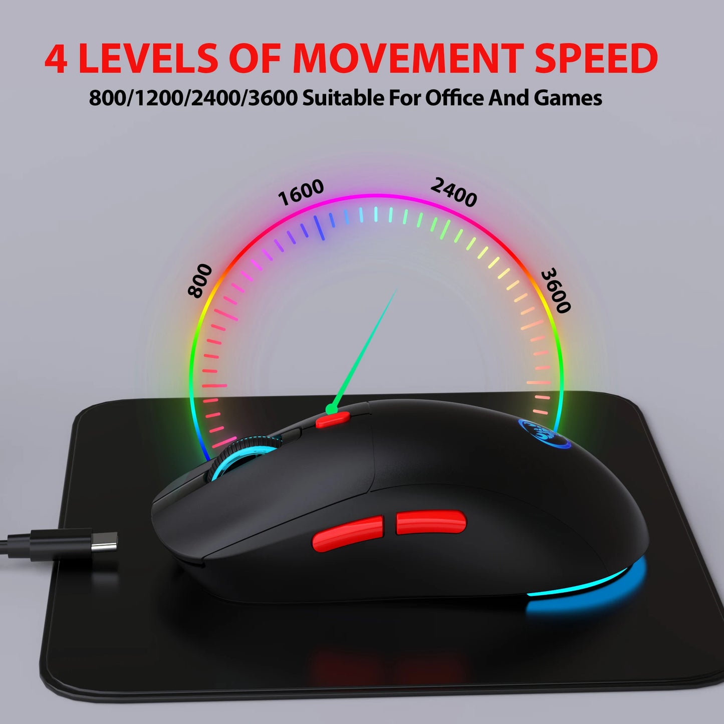 2.4G Wireless Rechargeable Mouse with RGB Lighting, 3600 DPI Ergonomic Silent Wireless Mouse for Laptop, PC, Office & Gaming