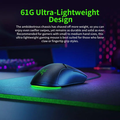Razer Regalo de Año Nuevo Thunder Snake Viper Mini Ratón Gaming Esports con Cable para Ordenador y Portátil, Luz RGB, para Manos Pequeñas