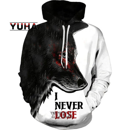 Sweatshirt com Capuz Unissexo Wolf com Impressão 3D, Pullover Cool com Gráfico Animal, Streetwear Masculino