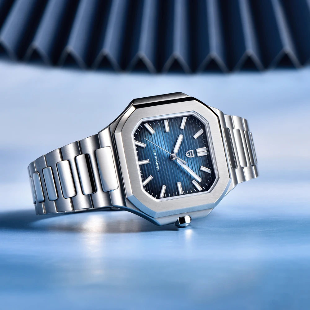 Reloj de lujo cuadrado de cuarzo PAGANI DESIGN 2026 para hombre, cristal de zafiro AR, movimiento japonés, luminoso, acero 316L completo