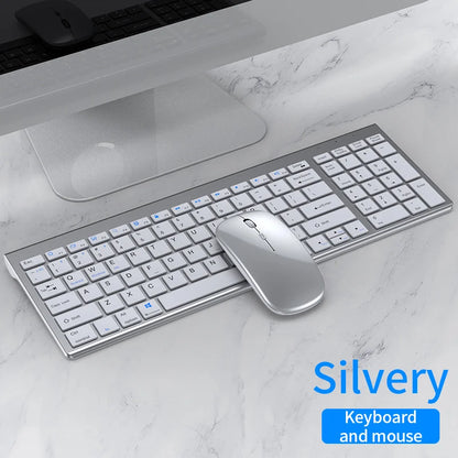 Conjunto de teclado e rato sem fios JOMAA Bluetooth e USB 2.4G para portátil, computador e iPad, combo recarregável e silencioso