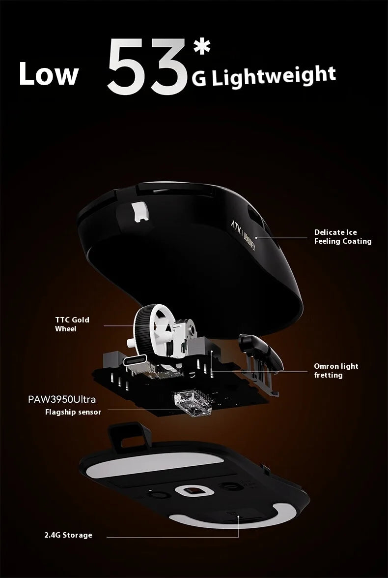Ratón gaming inalámbrico ATK A9 Ultra Tri Mode 8K 53g ligero A9/A9 SE/A9 Plus/A9 Pro para PC e-sports, regalo personalizado
