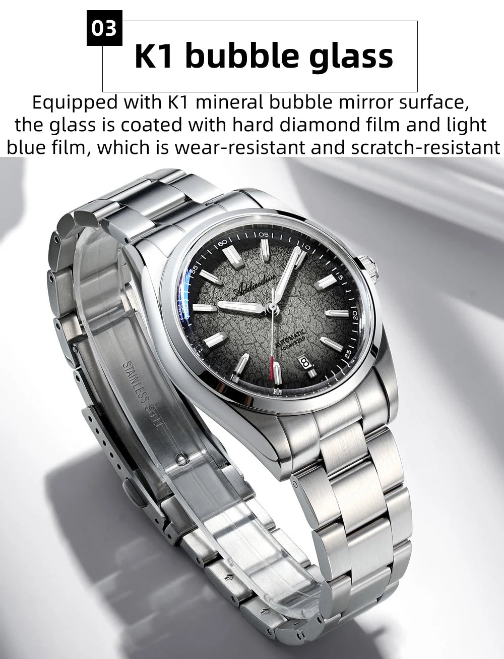 ADDIESDIVE 2026 New Luxury Personalized Watches 10BBar Bubble Mirror Glass Steel Analog Watches Super Luminous Mechanical Watch