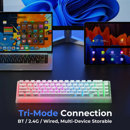 Teclado mecánico inalámbrico XVX M67 JadeStone con teclas IMD-Tech, trimodo, diseño topográfico blanco gamer y estructura gasket