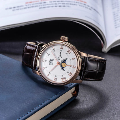 Sugess Moonphase Watch of Men 40mm Automatic Mechanical Wristwatches Seagul ST2528 Movement Stainless Steel Blue Sandstone Dial