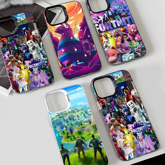1pc Game F-fornite Phone Case Phone Case IMD Color Silver Shell For IPhone 16 15 14 13 12 11 Pro Max Plus