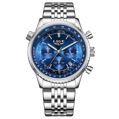 Relógio de luxo para homem LIGE – Cronógrafo com data, em aço inoxidável, estanque, luminescente, estilo desportivo e militar, relógio de quartzo para homem