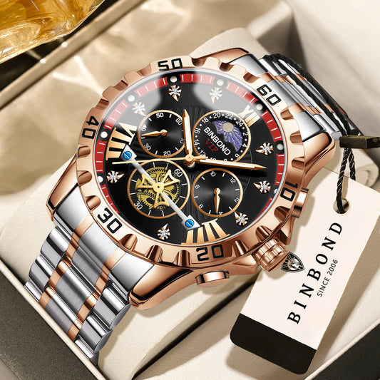 BINBOND quartz watches for men luxury accurate durable watch luminous waterproof chronograph men's watch business watch reloj