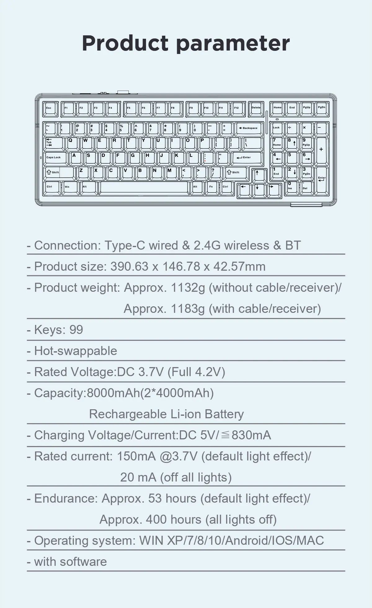 Teclado mecánico AULA F99 Bluetooth 5.0/2.4G inalámbrico/con cable, teclado gaming con montaje gasket de 99 teclas, personalizable