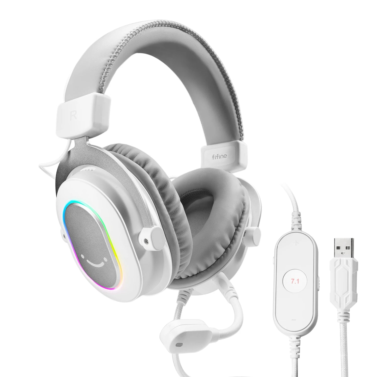 Auriculares gaming RGB dinámicos Fifine con micrófono, diseño over-ear, sonido envolvente 7.1, PC PS4 PS5, 3 opciones de EQ: juego, película, música - H6