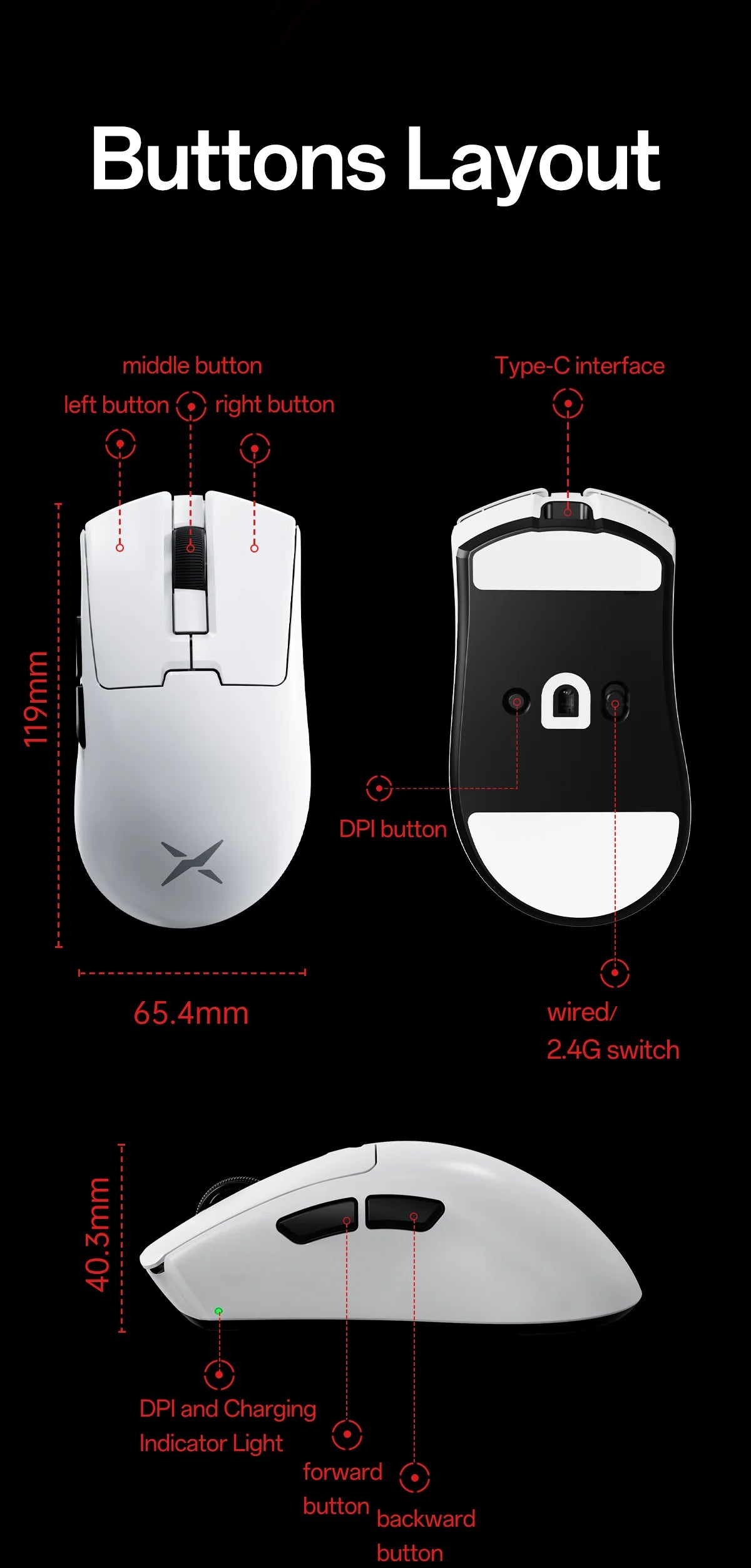 Delux M900mini PRO Wireless Gaming Mouse Ergonomic Ultra-Lightweight 40g PAW3395 8K Hz for Medium to Small Hands PC Laptop Gamer