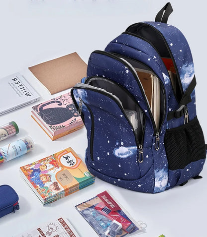 Mochila trolley 2 en 1 Fortnite con estampado de cielo estrellado, gran capacidad, impermeable, compartimento para portátil, diseño para subir escaleras, mochila escolar para estudiantes
