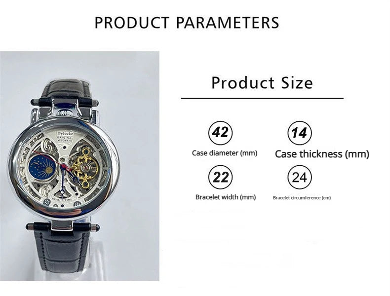  Top Luxury Moon Phase Men's Watches Original Mechanical Leather Men Clock Date Week Hollow Tourbillon Automatic Man Watch