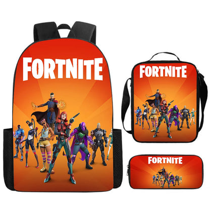 Set Fortnite Cartoon de 3 piezas, gran capacidad, adecuado para niños y niñas de 5 a 8 años, incluye mochila, bolsa para comida y estuche para lápices
